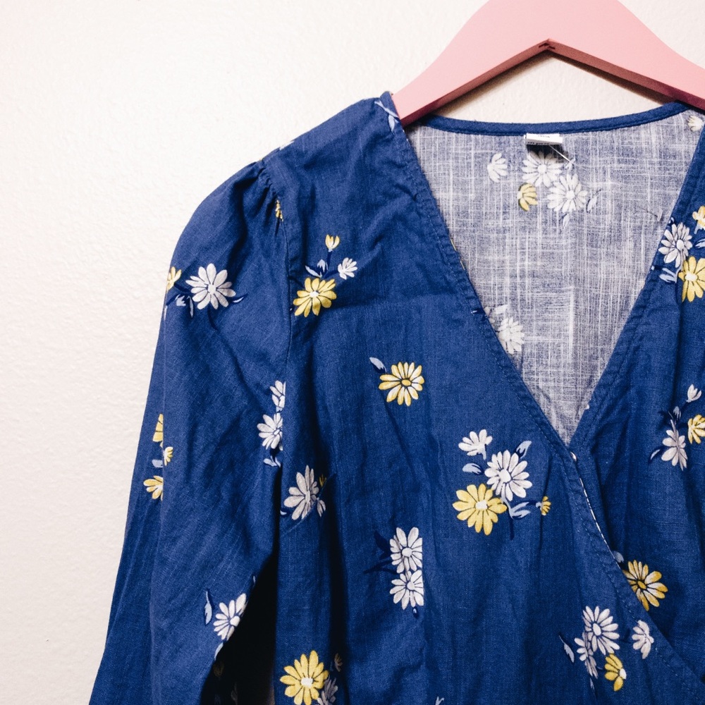 BLUE FLORAL WRAP DRESS